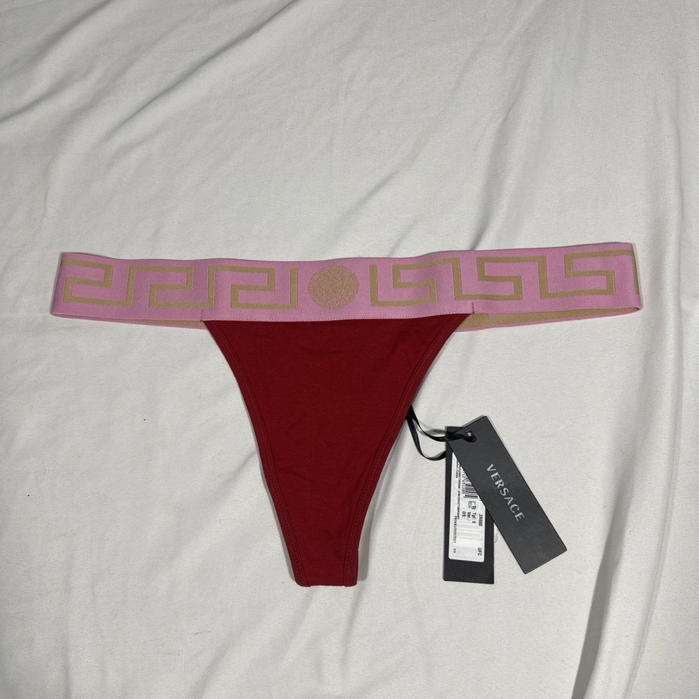 NWT $75 VERSACE [ Womens size 5 ] Iconic Thong In Parade Red & Fuschia T2237 - Picture 4 of 10